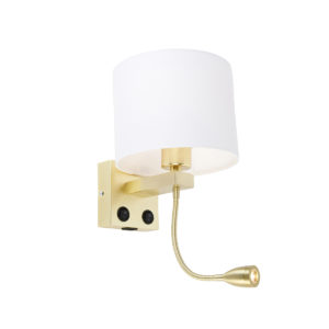 Nástěnná lampa zlatá s USB a stínidlem bílá 18 cm – Brescia Combi
