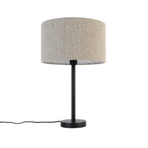 Moderní stolní lampa černá s boucle stínítkem taupe 35 cm – Simplo