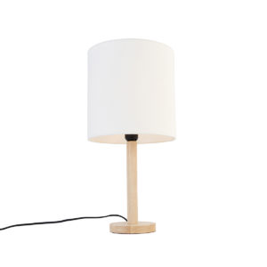 Venkovská stolní lampa dřevěná s bílým stínidlem – Mels