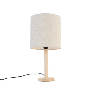 Venkovská stolní lampa dřevěná se světle hnědým stínidlem – Mels