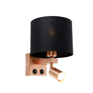 Nástěnná lampa měděná s lampičkou na čtení a stínidlem 18 cm černá – Brescia
