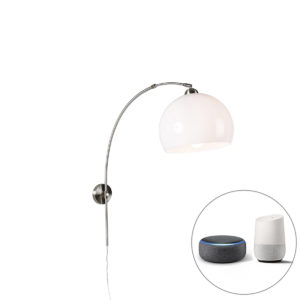Chytrá nástěnná ocelová oblouková lampa s bílým stínidlem včetně Wifi A60 – Luk