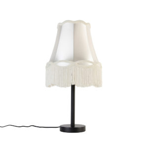 Klasická stolní lampa černá s odstínem babička krémová 30 cm – Simplo