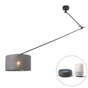 Smart hanglamp zwart met kap 35 cm donkergrijs incl. Wifi A60 – Blitz