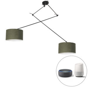 Smart hanglamp zwart met kap 35 cm groen incl. 2 Wifi A60- Blitz