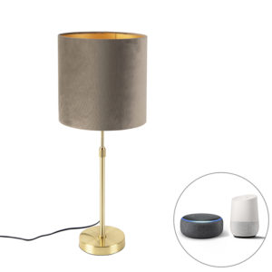 Smart tafellamp goud met velours kap taupe 25 cm incl. Wifi A60 – Parte