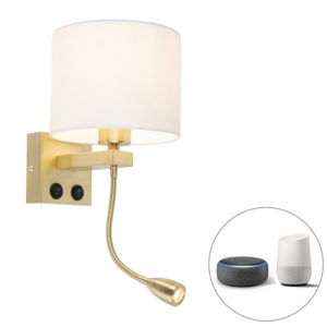 Smart wandlamp goud met witte kap incl. Wifi A60 – Brescia