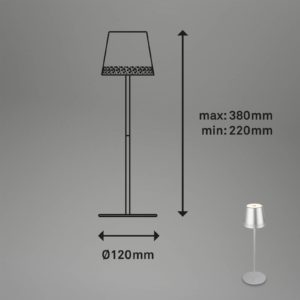 LED stolní lampa Kiki s baterií 3000K, chrom matný