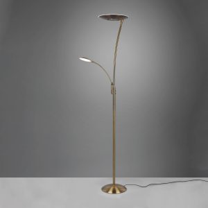 LED stojací lampa Granby s lampou na čtení mosaz