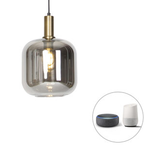 Smart hanglamp zwart met goud en smoke glas incl. Wifi G95 - Zuzanna