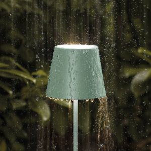 LED stolní lampa Nuindie aku kulatá 38cm šalvějová