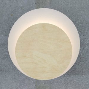 Nástěnné světlo Circle bílé, světlá dřevěná deska