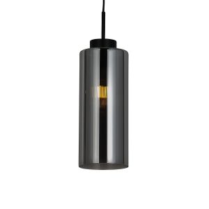 Art Deco závěsná lampa černá s kouřovým sklem – Laura