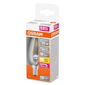 OSRAM LED svíčka E14 2,8W 827 stmívatelná čirá