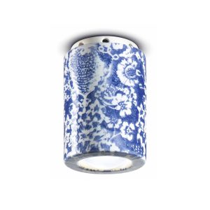 Stropní lampa PI, květinový vzor, Ø 8,5 cm modrá/bílá