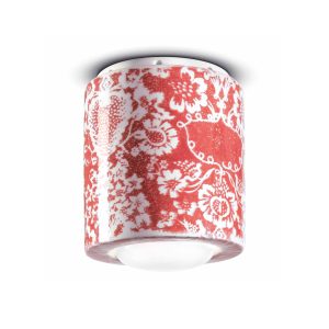 Stropní lampa PI, květinový vzor, Ø 12,5 cm červená/bílá